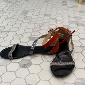 Jimmy Choo Orange and Black Sandals with Silver Accents